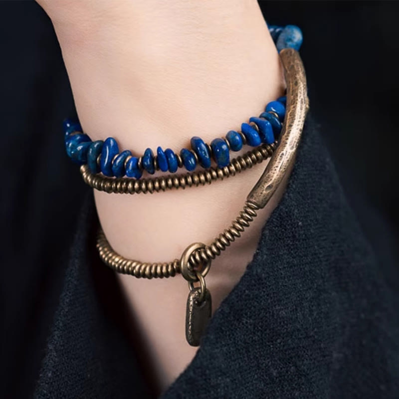 Lazurite Balance Bracelet with Copper Triple Wrap for Chakra Healing