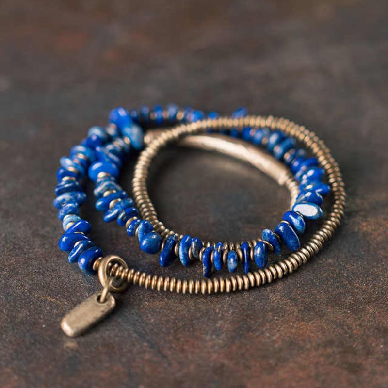 Lazurite Balance Bracelet with Copper Triple Wrap for Chakra Healing