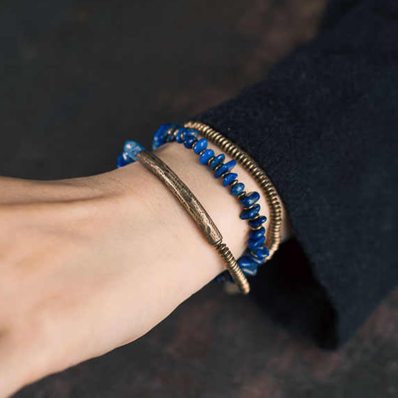 Lazurite Balance Bracelet with Copper Triple Wrap for Chakra Healing