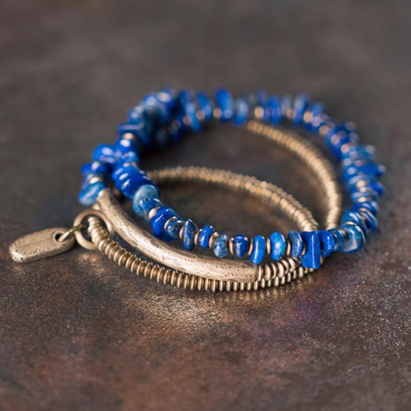 Lazurite Balance Bracelet with Copper Triple Wrap for Chakra Healing