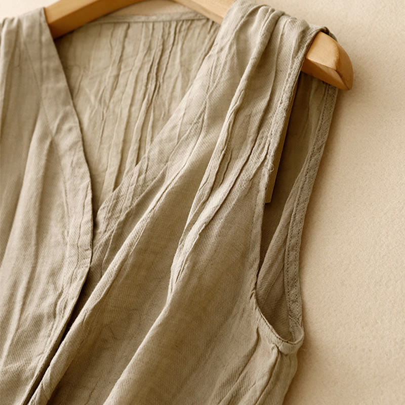 Cotton Linen V-Neck Vest | Women's Casual Yoga Top