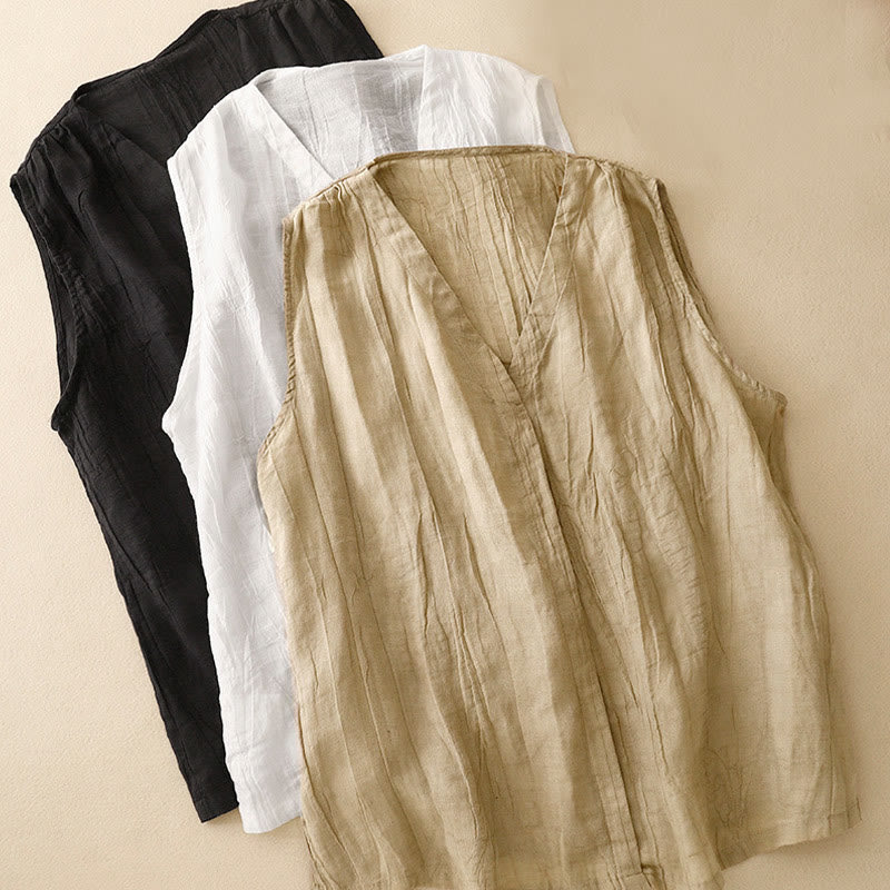 Cotton Linen V-Neck Vest | Women's Casual Yoga Top