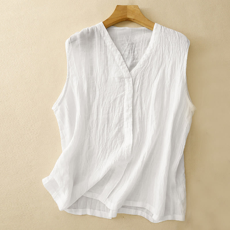 Cotton Linen V-Neck Vest | Women's Casual Yoga Top