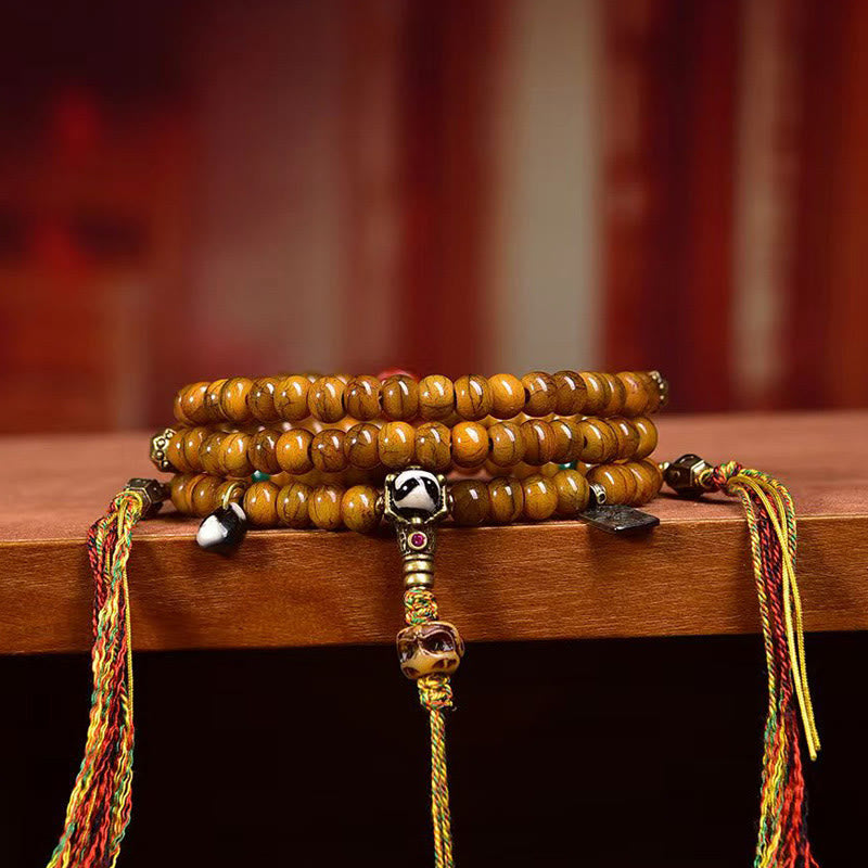 108 Beads Yak Bone Dzi Bead Mala for Protection & Balance