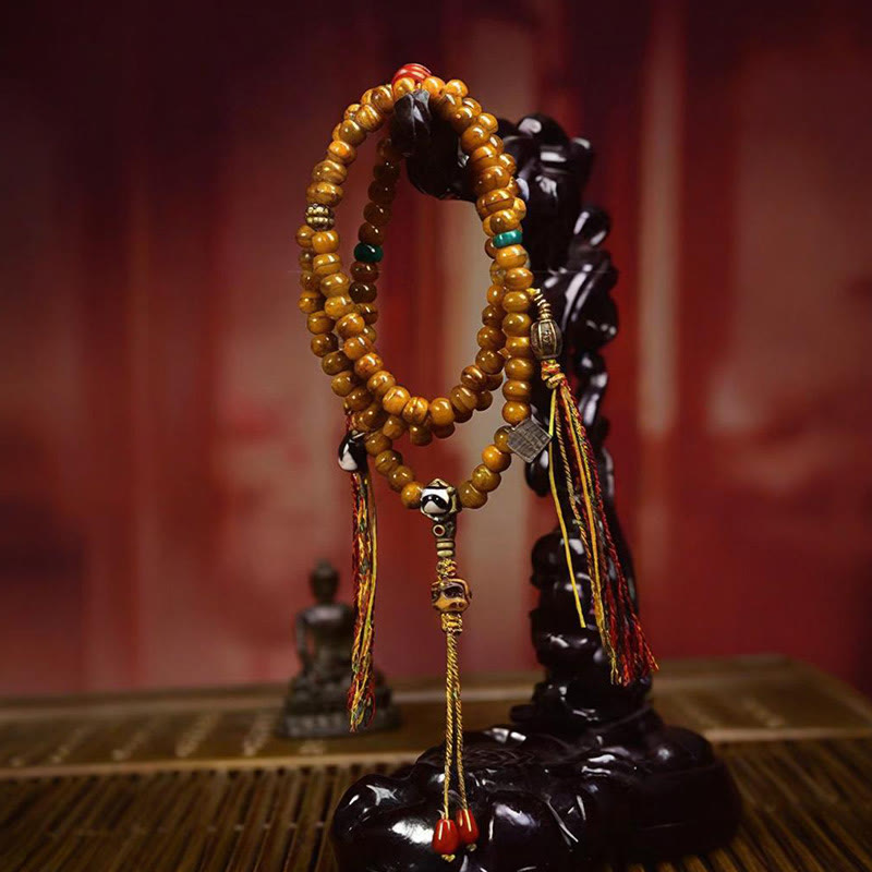 108 Beads Yak Bone Dzi Bead Mala for Protection & Balance