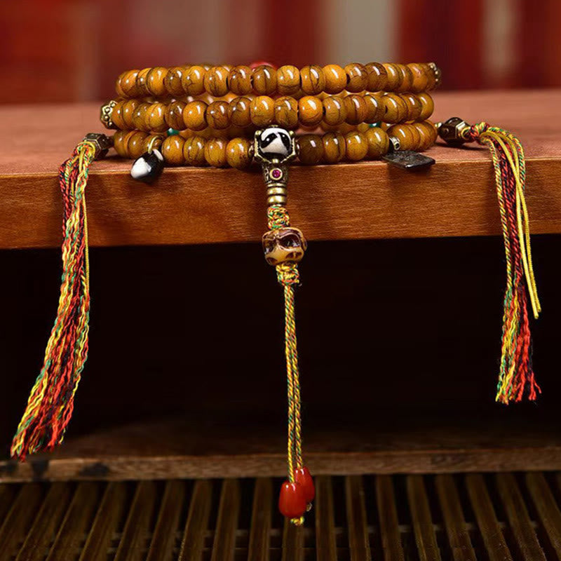 108 Beads Yak Bone Dzi Bead Mala for Protection & Balance