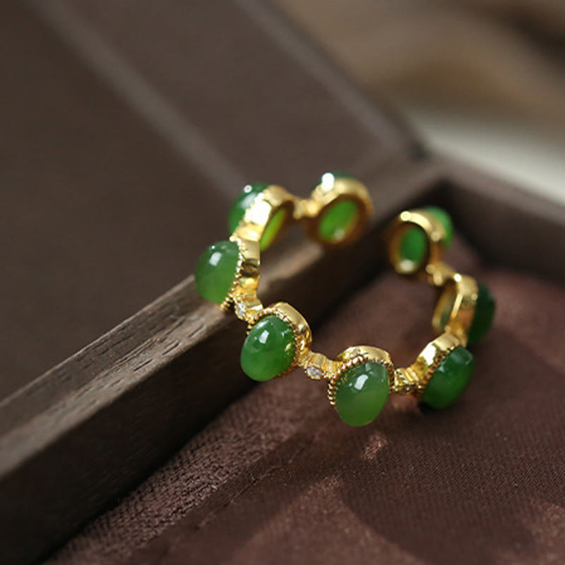 Adjustable 925 Sterling Silver Hetian Cyan Jade Ring