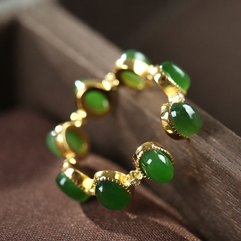 Adjustable 925 Sterling Silver Hetian Cyan Jade Ring