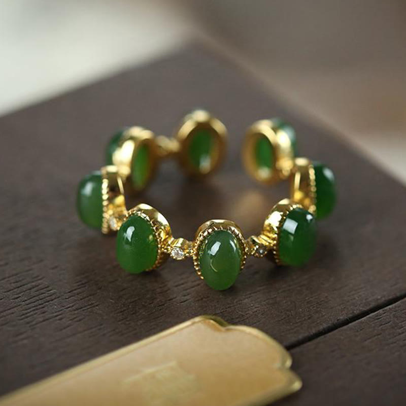Adjustable 925 Sterling Silver Hetian Cyan Jade Ring