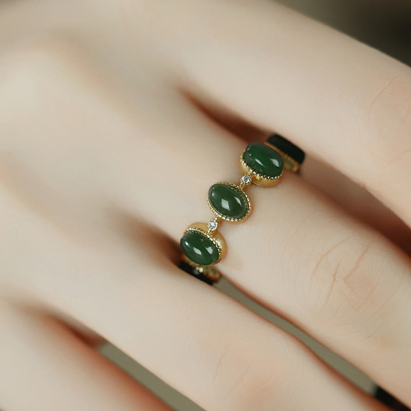 Adjustable 925 Sterling Silver Hetian Cyan Jade Ring