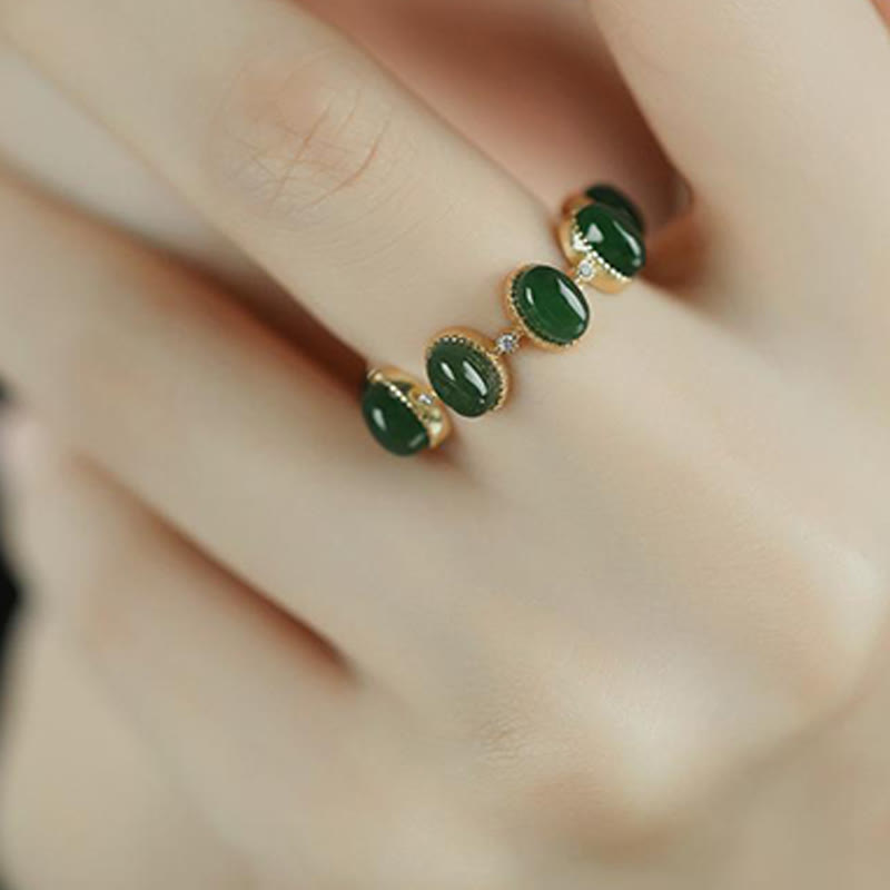 Adjustable 925 Sterling Silver Hetian Cyan Jade Ring