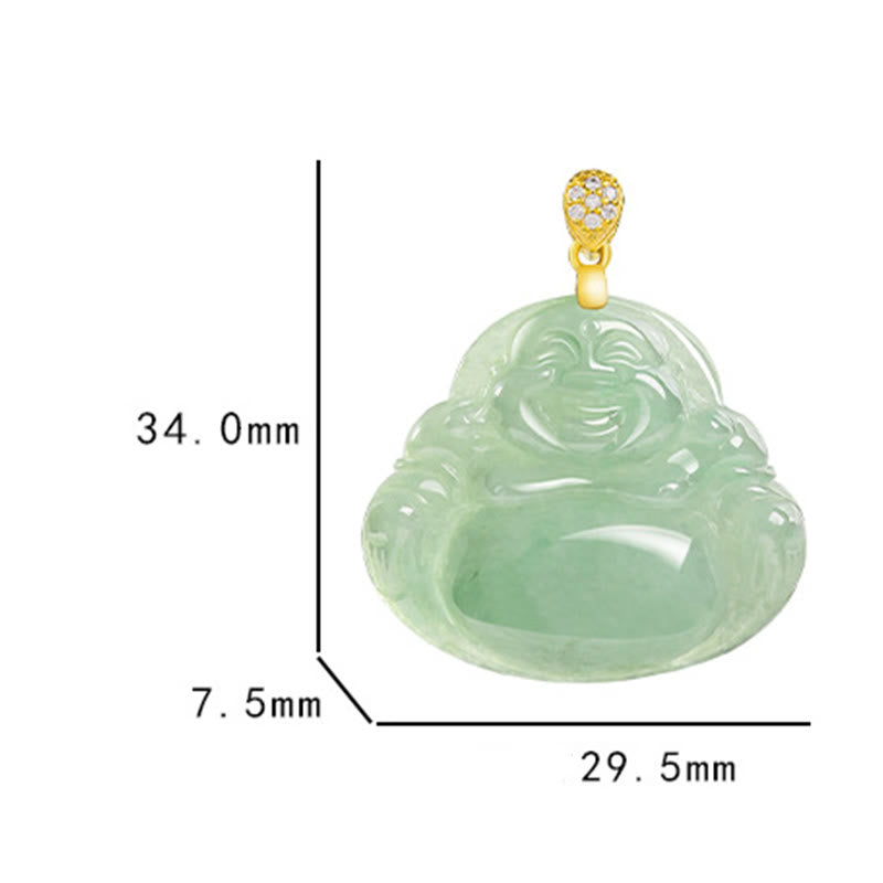 Jade Laughing Buddha Necklace in 925 Sterling Silver for Prosperity