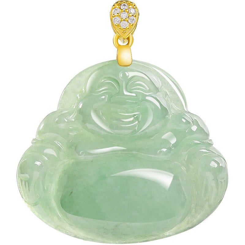 Jade Laughing Buddha Necklace in 925 Sterling Silver for Prosperity