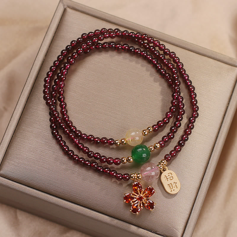 3mm Garnet Bracelet for Fortune & Protection | Multilayer Beads