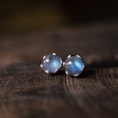 6mm Moonstone Earrings in 925 Sterling Silver for Positive Energy