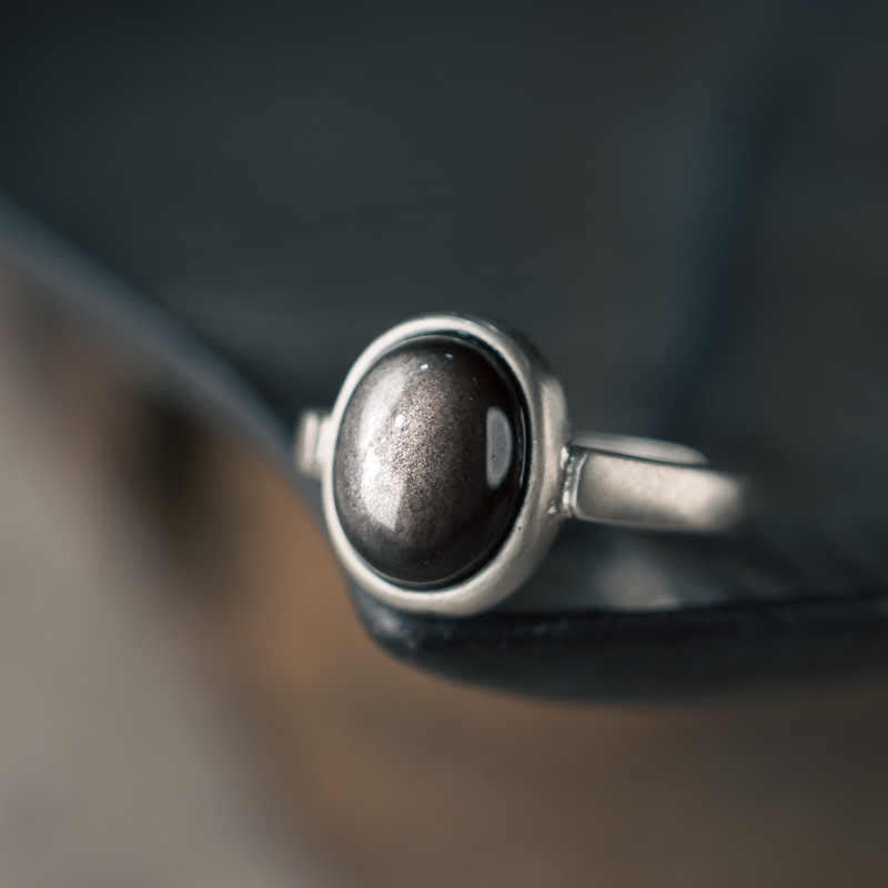 Silver Sheen Obsidian Adjustable Protection Ring 16x12mm