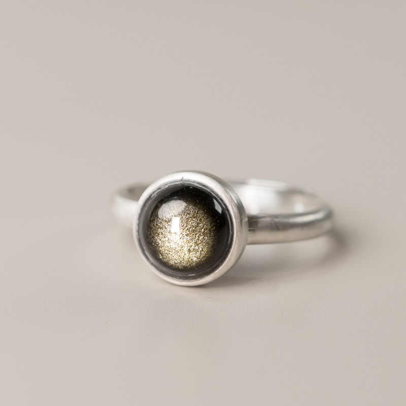 Gold Sheen Obsidian Adjustable Ring 16x12mm for Wealth Protection