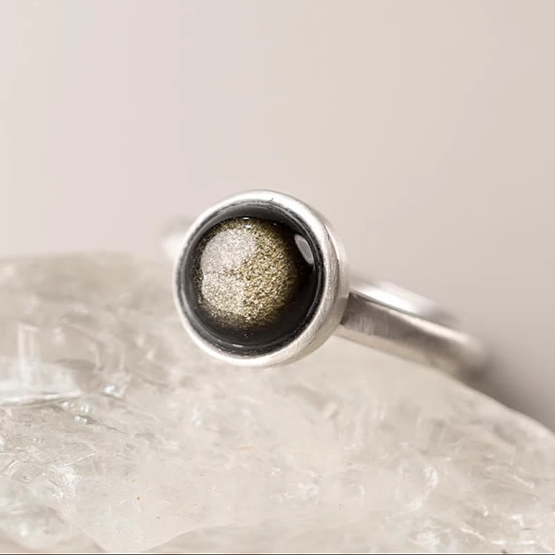 Gold Sheen Obsidian Adjustable Ring 16x12mm for Wealth Protection