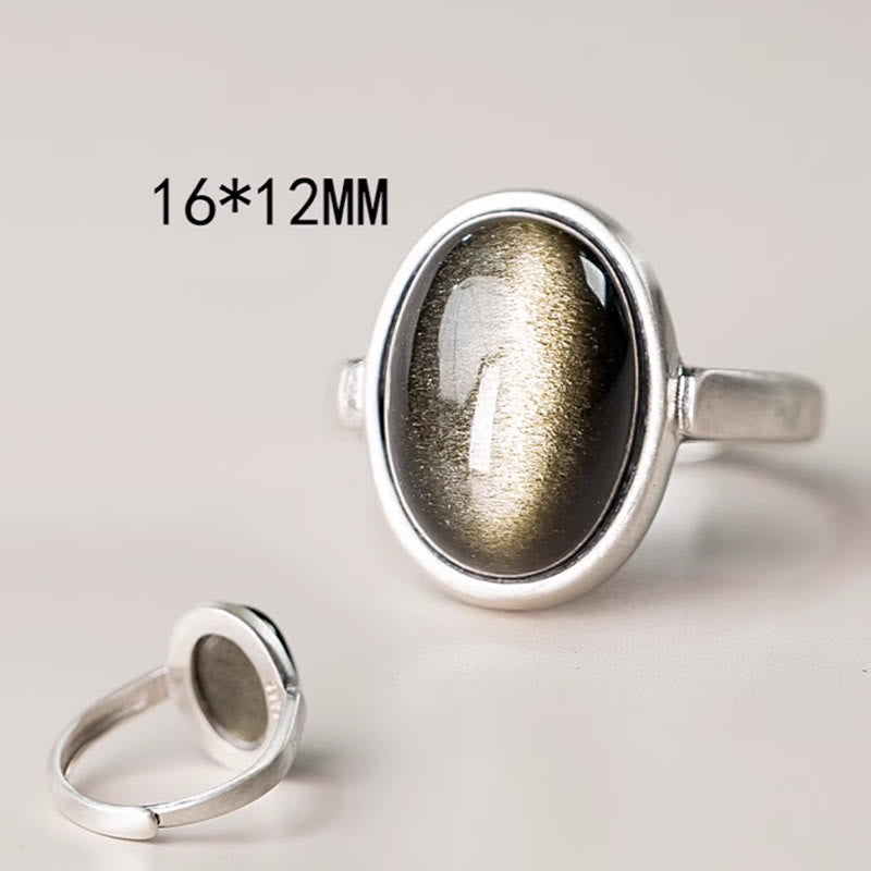 Gold Sheen Obsidian Adjustable Ring 16x12mm for Wealth Protection