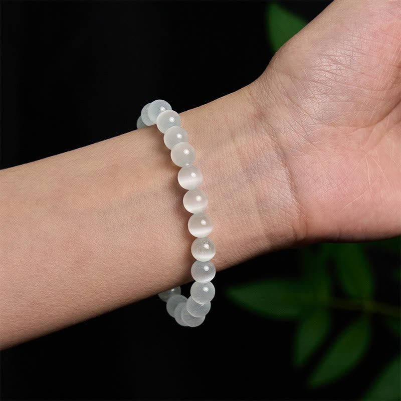 8mm White Cat's Eye Pixiu Bracelet for Luck & Protection