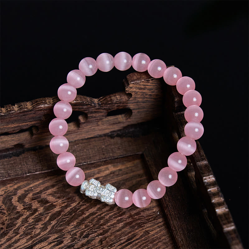 8mm White Cat's Eye Pixiu Bracelet for Luck & Protection