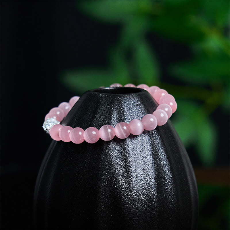 8mm White Cat's Eye Pixiu Bracelet for Luck & Protection