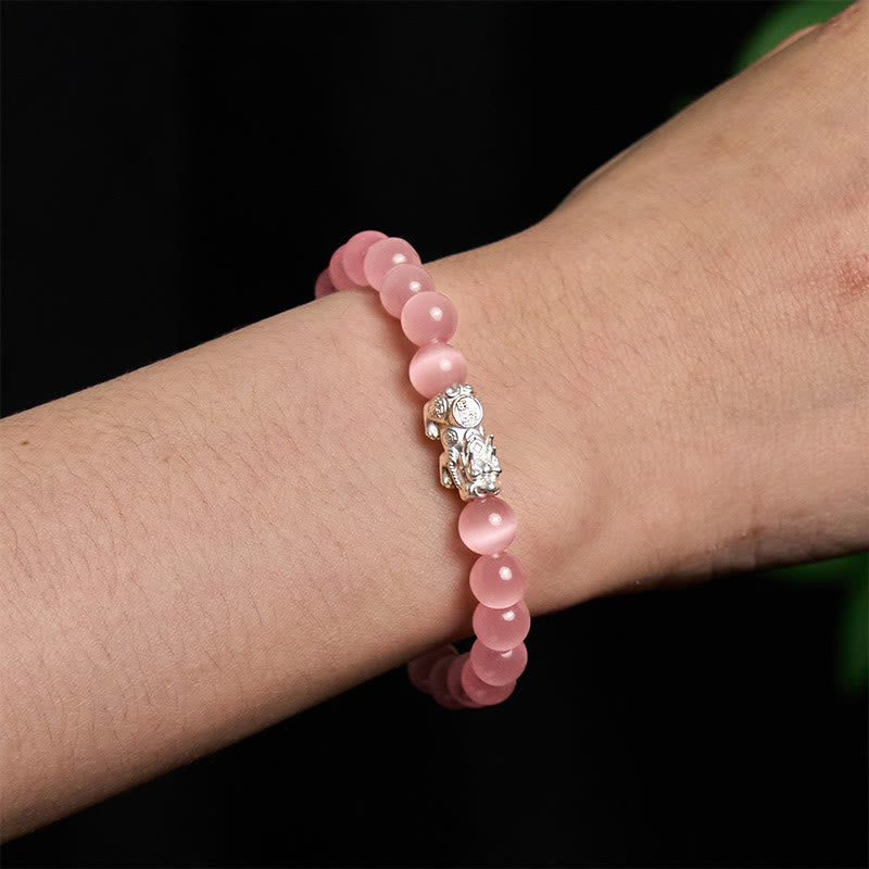 8mm White Cat's Eye Pixiu Bracelet for Luck & Protection