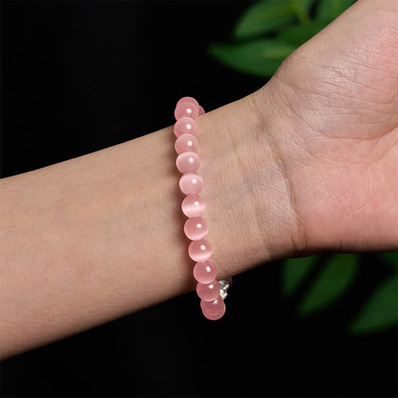 8mm White Cat's Eye Pixiu Bracelet for Luck & Protection