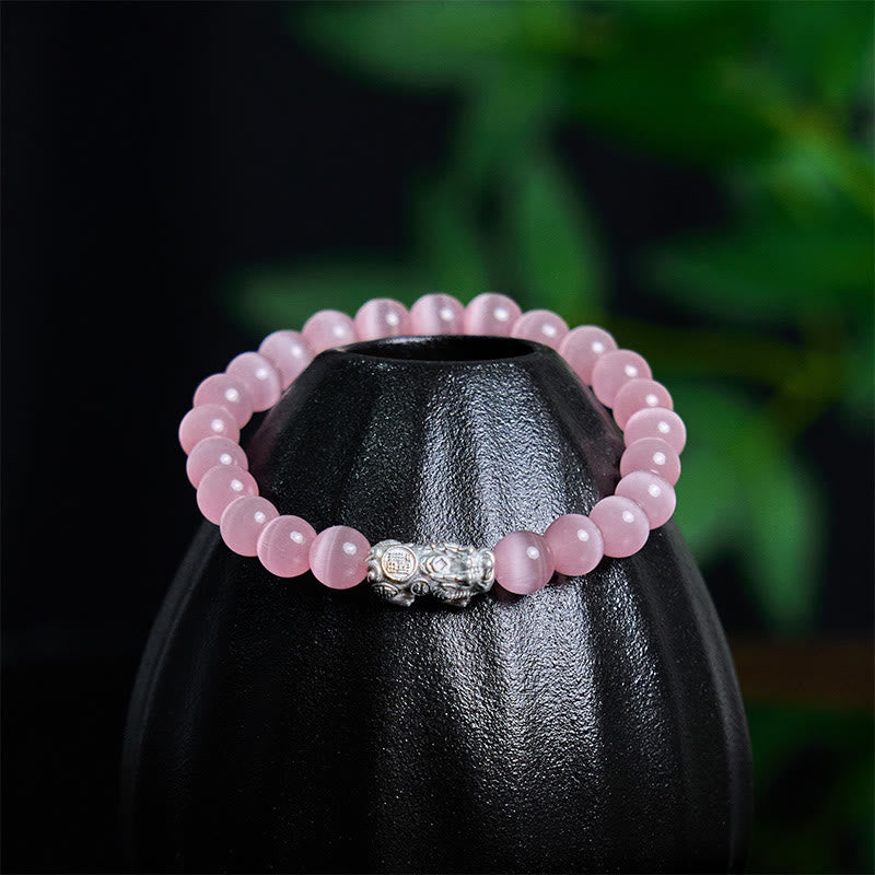 8mm White Cat's Eye Pixiu Bracelet for Luck & Protection