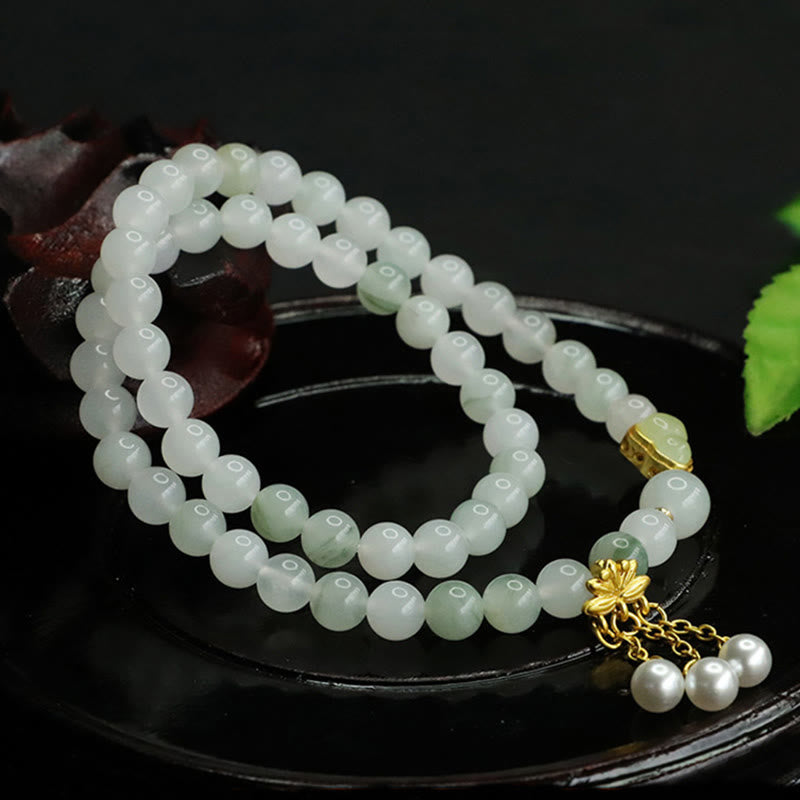 6mm Tianshan Jade Lotus Prosperity Bracelet for Women