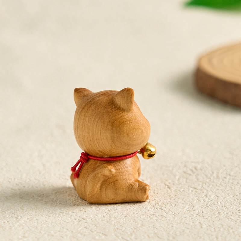 Mini Thuja Sutchuenensis Wood Dog Statue Spiritual Figurine