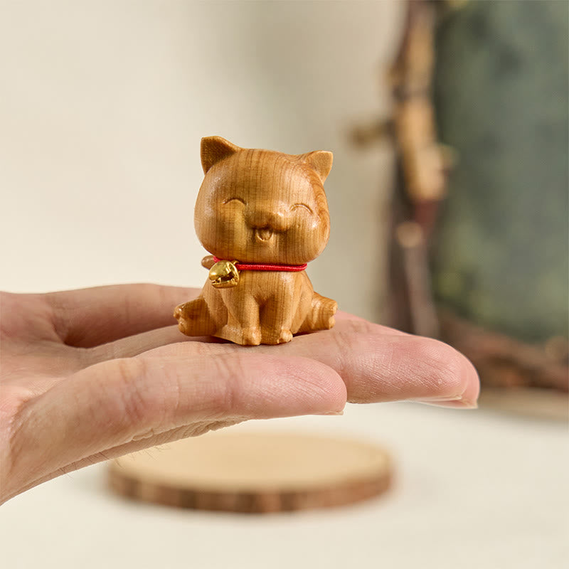 Mini Thuja Sutchuenensis Wood Dog Statue Spiritual Figurine