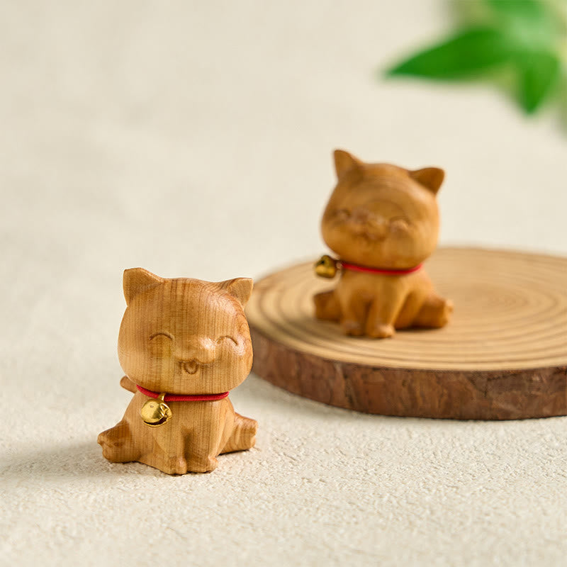 Mini Thuja Sutchuenensis Wood Dog Statue Spiritual Figurine