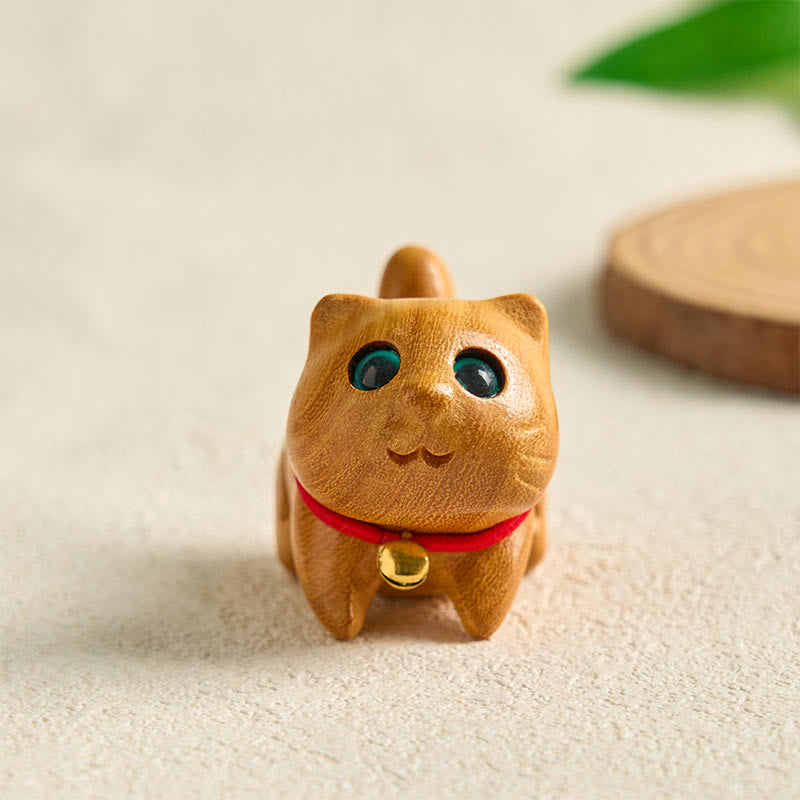 Sandalwood Mini Lucky Cat Figurine 6cm