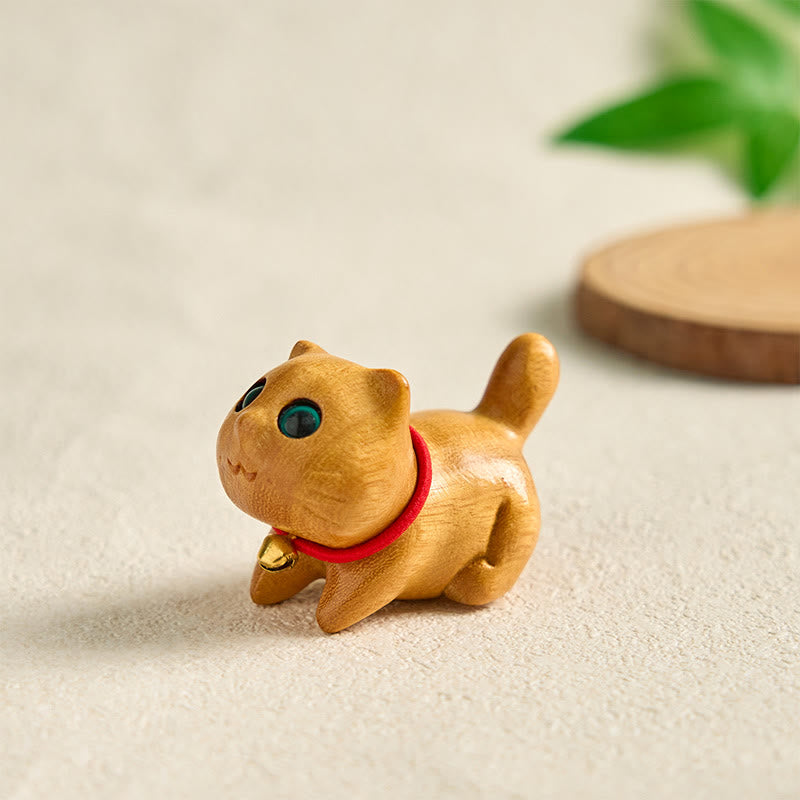 Sandalwood Mini Lucky Cat Figurine 6cm