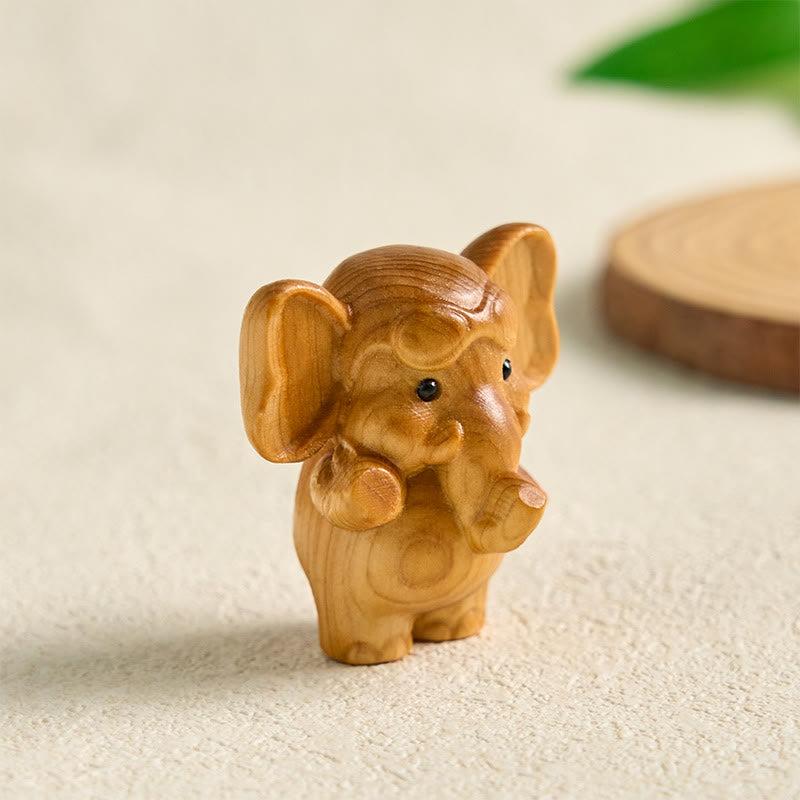 Mini Sandalwood Elephant Carved Healing Decoration