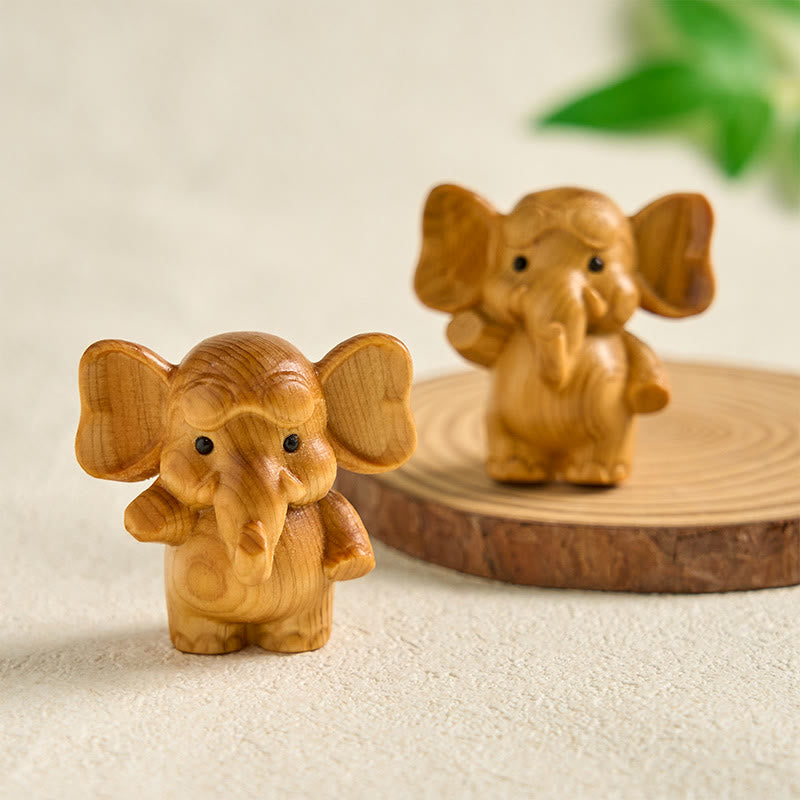 Mini Sandalwood Elephant Carved Healing Decoration