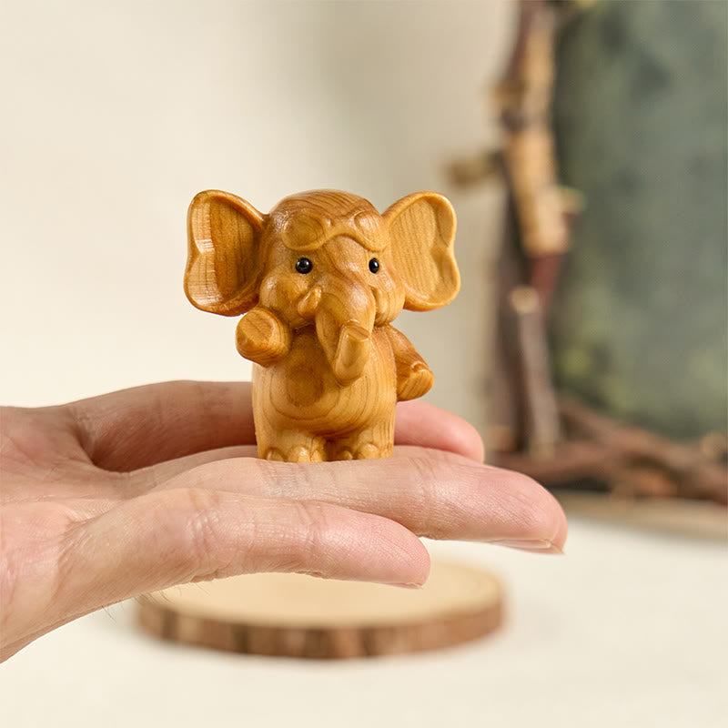 Mini Sandalwood Elephant Carved Healing Decoration