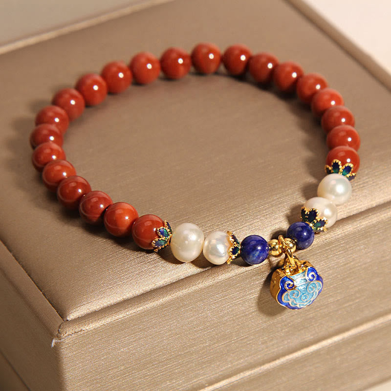 South Red Agate Peace Lock Bracelet for Women 7in Wrist