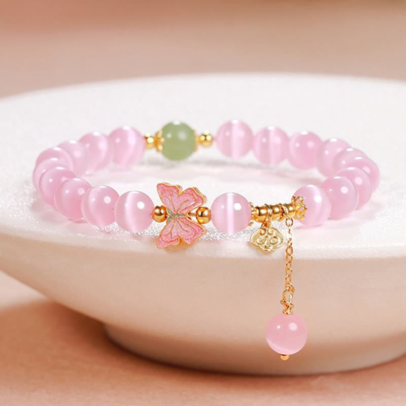 925 Sterling Silver Cat's Eye Hetian Jade Butterfly Peace Lock Bracelet