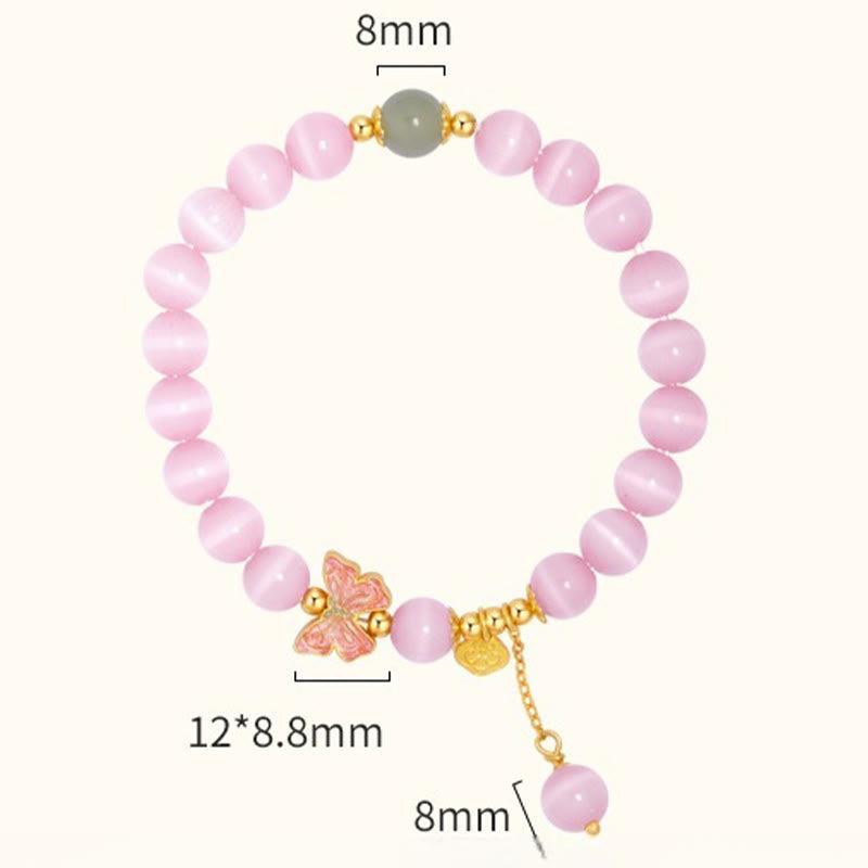 925 Sterling Silver Cat's Eye Hetian Jade Butterfly Peace Lock Bracelet