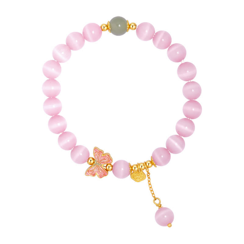 925 Sterling Silver Cat's Eye Hetian Jade Butterfly Peace Lock Bracelet