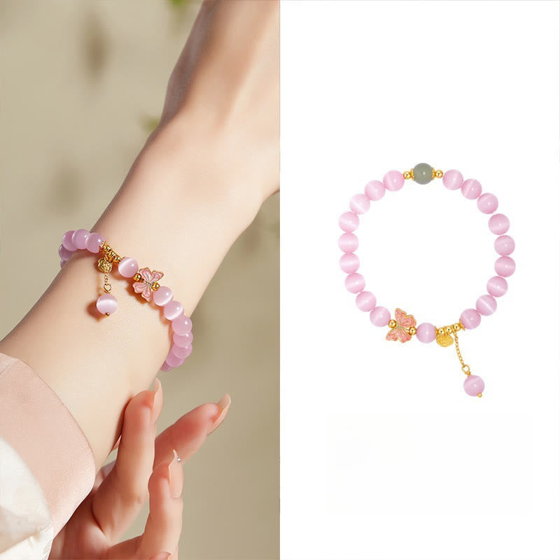 925 Sterling Silver Cat's Eye Hetian Jade Butterfly Peace Lock Bracelet