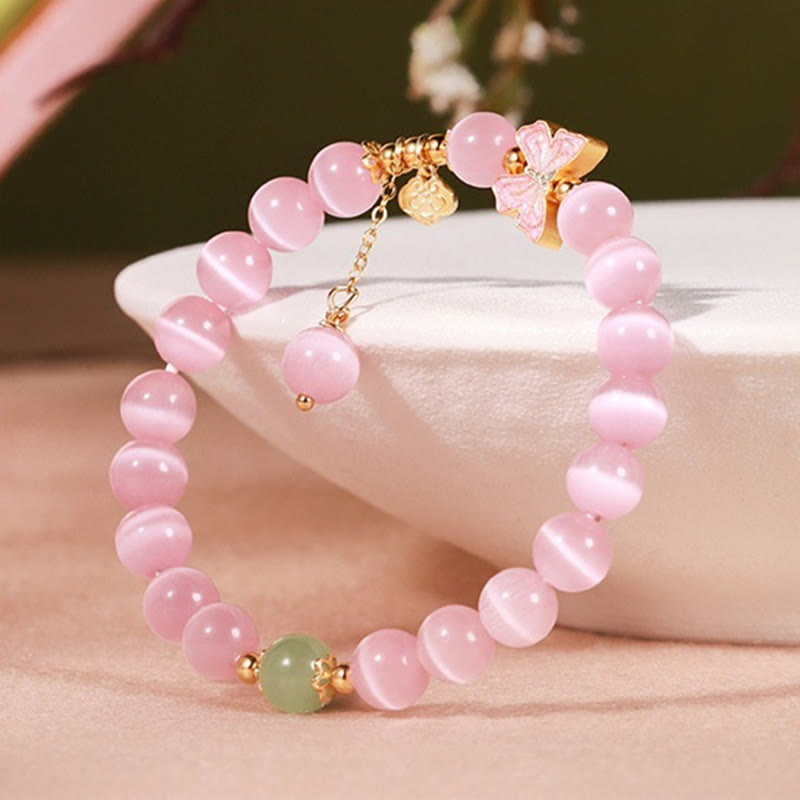 925 Sterling Silver Cat's Eye Hetian Jade Butterfly Peace Lock Bracelet