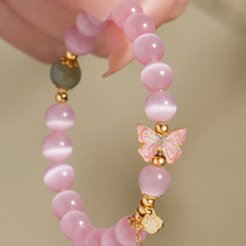 925 Sterling Silver Cat's Eye Hetian Jade Butterfly Peace Lock Bracelet