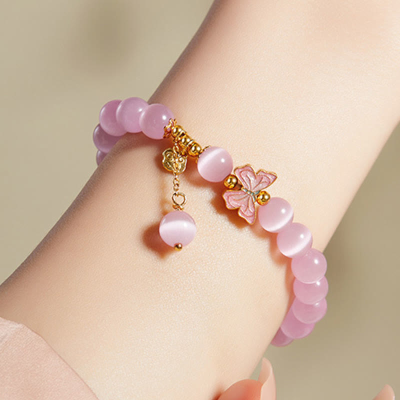 925 Sterling Silver Cat's Eye Hetian Jade Butterfly Peace Lock Bracelet