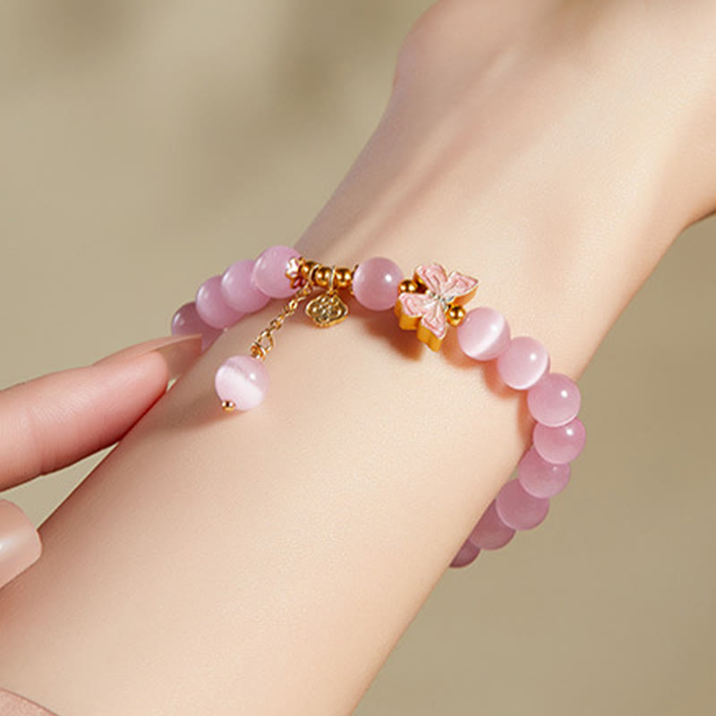 925 Sterling Silver Cat's Eye Hetian Jade Butterfly Peace Lock Bracelet