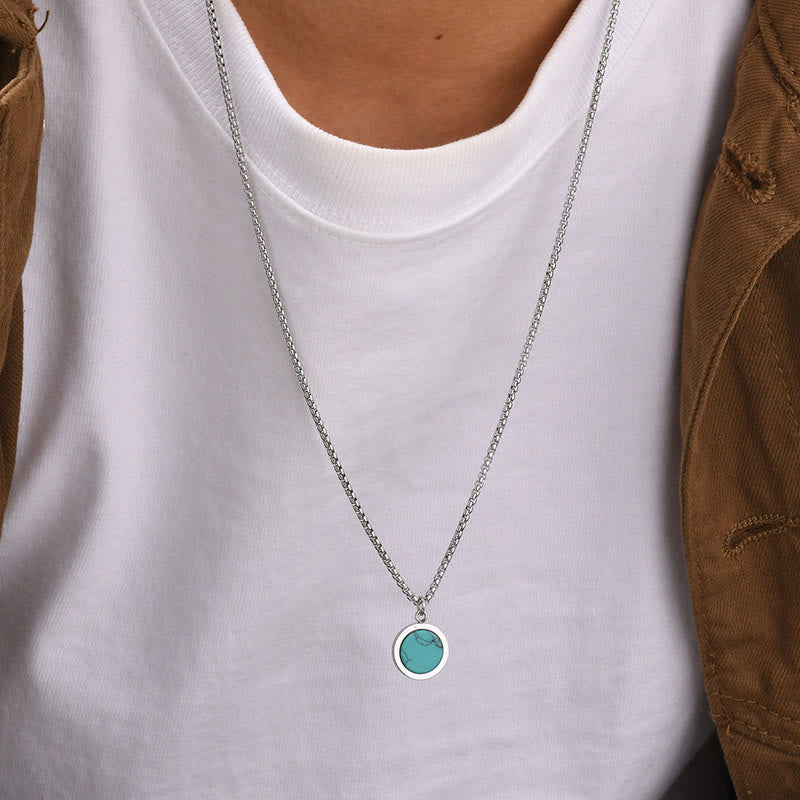 Turquoise Necklace with Tiger Eye, Lazurite & Malachite Pendant