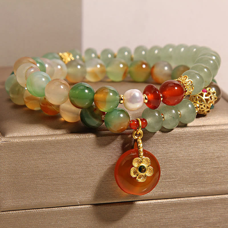 8mm Peacock Agate Peace Buckle Double Layer Bracelet