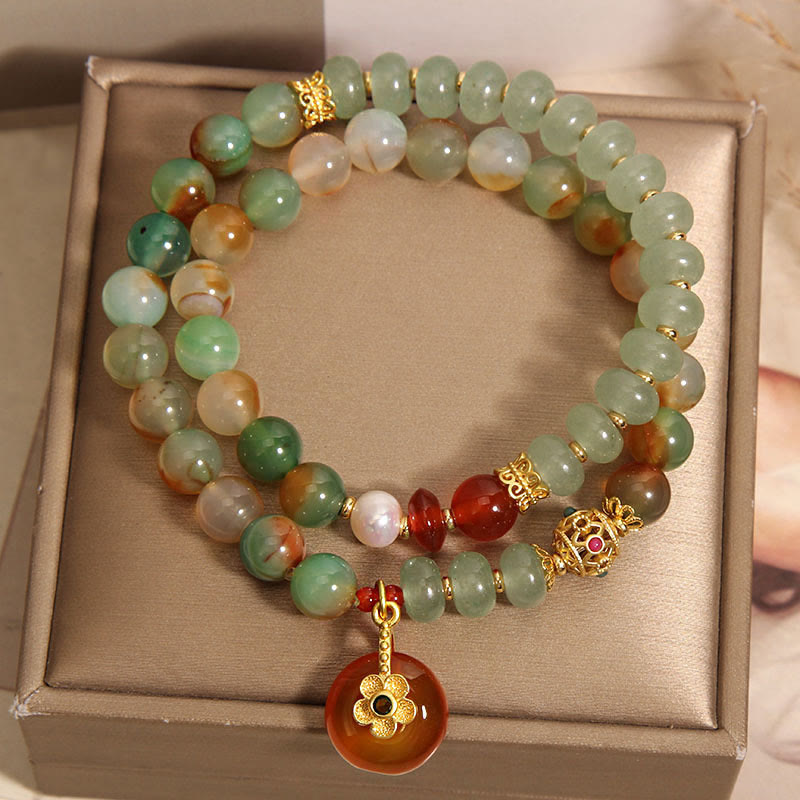 8mm Peacock Agate Peace Buckle Double Layer Bracelet
